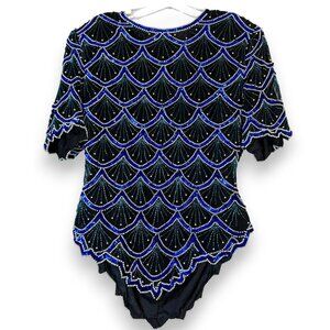 Vintage Laurence Kazar Silk Beaded Sequin Top Art Deco Formal Large